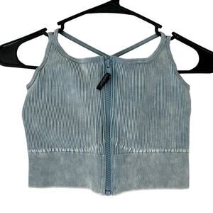 NWT Pretty little thing zip front ribbed tank crop athletic built in bra Large‍